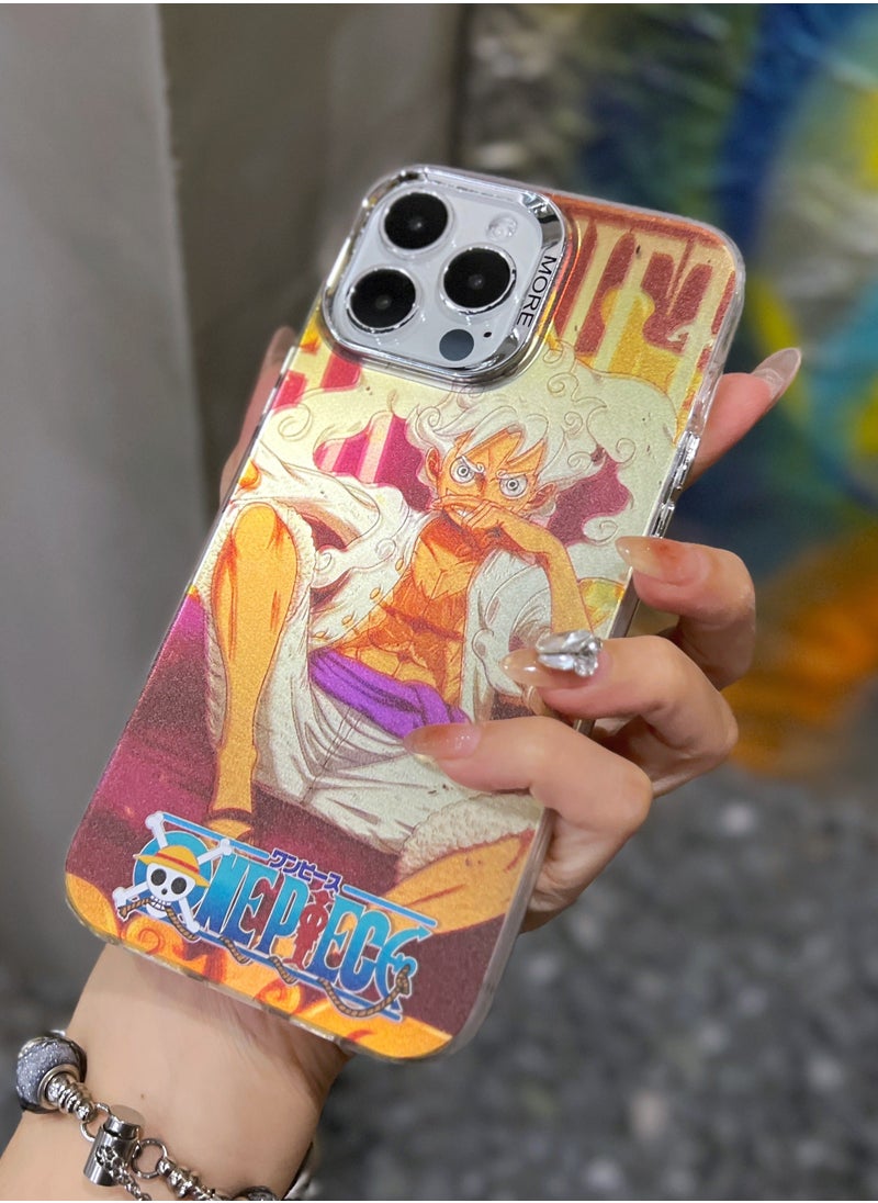 Color Fans Cover for iPhone 15 Pro Max Electroplated Fluorescent Laser Phone Case with One Piece Pattern  - Image 2