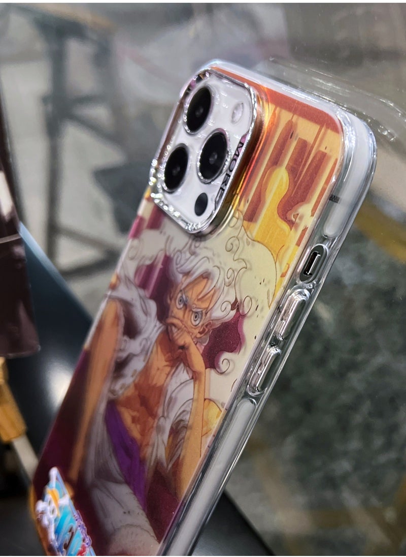 Color Fans Cover for iPhone 15 Pro Max Electroplated Fluorescent Laser Phone Case with One Piece Pattern  - Image 3