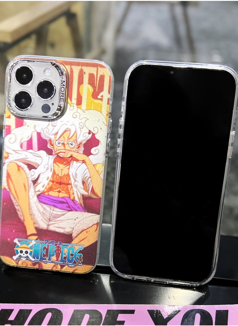 Color Fans Cover for iPhone 15 Pro Max Electroplated Fluorescent Laser Phone Case with One Piece Pattern  - Image 4