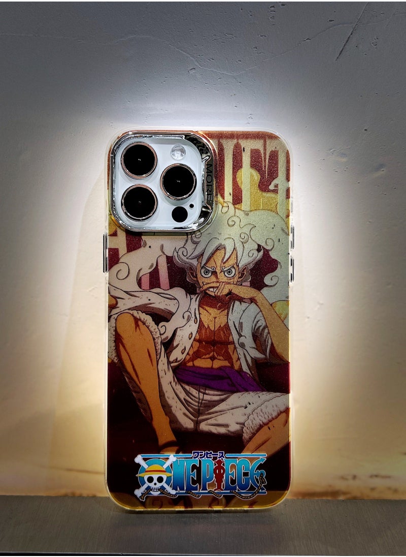 Color Fans Cover for iPhone 15 Pro Max Electroplated Fluorescent Laser Phone Case with One Piece Pattern  - Image 5