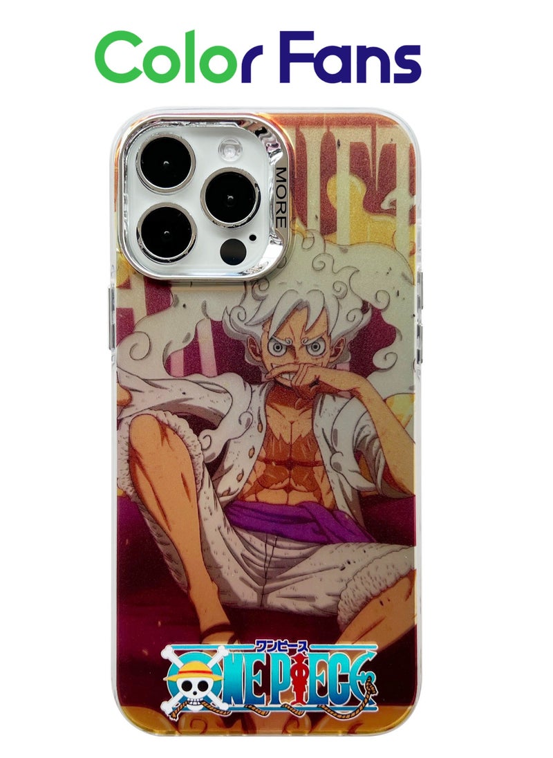 Color Fans Cover for iPhone 15 Pro Max Electroplated Fluorescent Laser Phone Case with One Piece Pattern  - Image 1