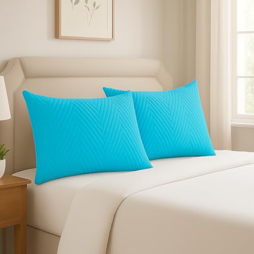 RD TREND® Cotton Quilted Pillow Cover Set of 2 |Ultra-Soft, Cooling & Breathable | Skin & Hair Friendly | Hidden Zipper Pillowcases for Bedroom |Standard Size 18x28 Inches, Aqua - Image 3