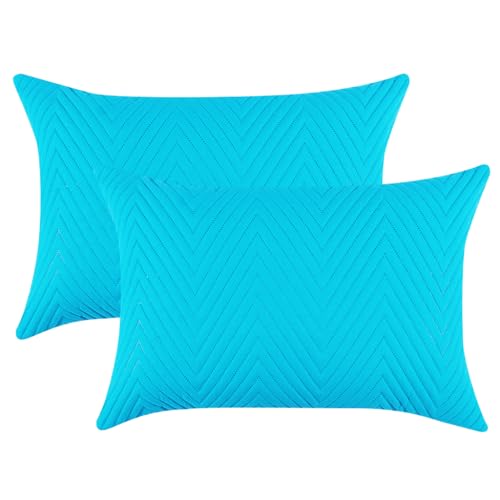 RD TREND® Cotton Quilted Pillow Cover Set of 2 |Ultra-Soft, Cooling & Breathable | Skin & Hair Friendly | Hidden Zipper Pillowcases for Bedroom |Standard Size 18x28 Inches, Aqua - Image 1