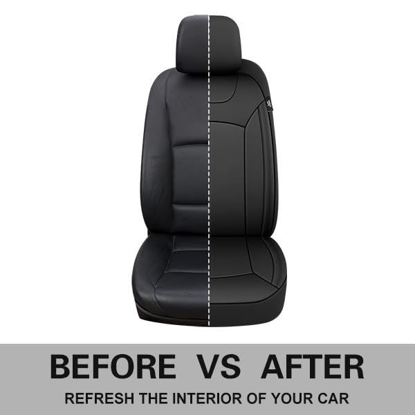 Pariiaotin Premium Leather Car Seat Covers Front Set, Waterproof Stain-Resistant Seat Covers for Cars, Universal Automotive Interior Covers for Sedan SUV Truck Pick-up Van, Black - Image 4