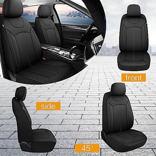 Pariiaotin Premium Leather Car Seat Covers Front Set, Waterproof Stain-Resistant Seat Covers for Cars, Universal Automotive Interior Covers for Sedan SUV Truck Pick-up Van, Black - Image 3