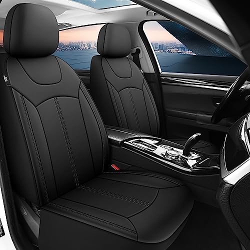 Pariiaotin Premium Leather Car Seat Covers Front Set, Waterproof Stain-Resistant Seat Covers for Cars, Universal Automotive Interior Covers for Sedan SUV Truck Pick-up Van, Black - Image 2