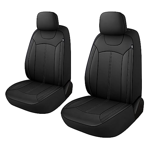 Pariiaotin Premium Leather Car Seat Covers Front Set, Waterproof Stain-Resistant Seat Covers for Cars, Universal Automotive Interior Covers for Sedan SUV Truck Pick-up Van, Black - Image 1