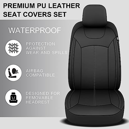 Pariiaotin Premium Leather Car Seat Covers Front Set, Waterproof Stain-Resistant Seat Covers for Cars, Universal Automotive Interior Covers for Sedan SUV Truck Pick-up Van, Black - Image 5