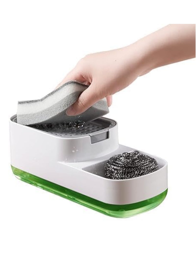 VIO Asorted Black or White 2 in 1 Dishwashing Soap Dispenser Countertop Refillable Liquid Dish Detergent Pump Dispenser Kitchen Dish Soap Dispenser Dish Soap Sponge Scourer Holder Soap Caddy for Kitchen Sink Office Home  - Image 1