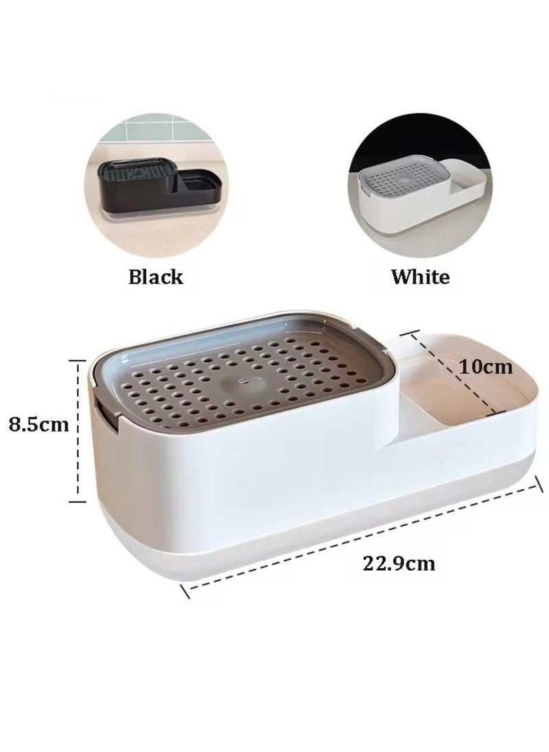 VIO Asorted Black or White 2 in 1 Dishwashing Soap Dispenser Countertop Refillable Liquid Dish Detergent Pump Dispenser Kitchen Dish Soap Dispenser Dish Soap Sponge Scourer Holder Soap Caddy for Kitchen Sink Office Home  - Image 5