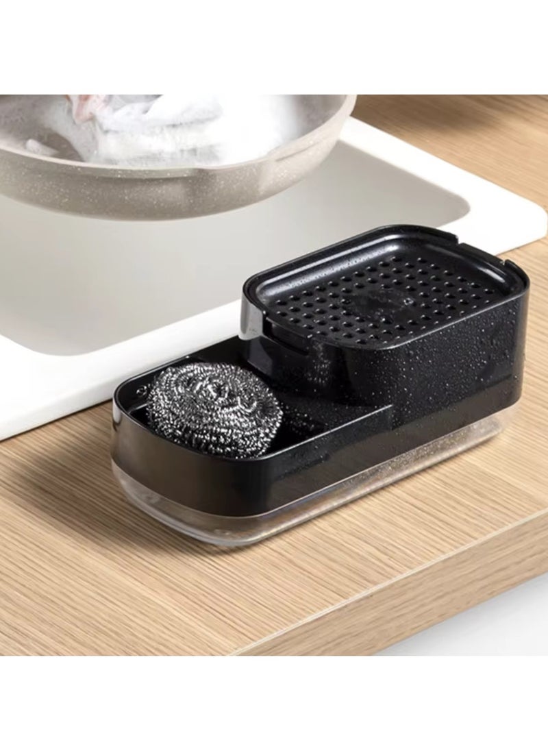 VIO Asorted Black or White 2 in 1 Dishwashing Soap Dispenser Countertop Refillable Liquid Dish Detergent Pump Dispenser Kitchen Dish Soap Dispenser Dish Soap Sponge Scourer Holder Soap Caddy for Kitchen Sink Office Home  - Image 2