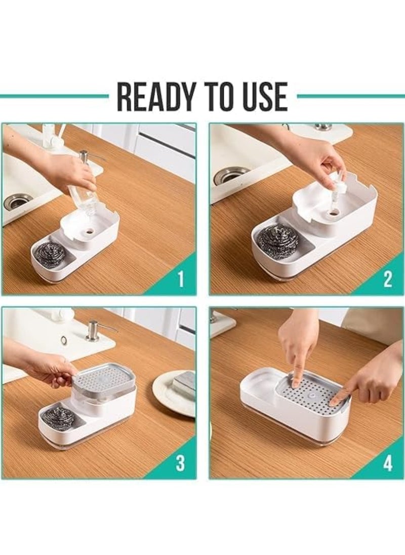 VIO Asorted Black or White 2 in 1 Dishwashing Soap Dispenser Countertop Refillable Liquid Dish Detergent Pump Dispenser Kitchen Dish Soap Dispenser Dish Soap Sponge Scourer Holder Soap Caddy for Kitchen Sink Office Home  - Image 3