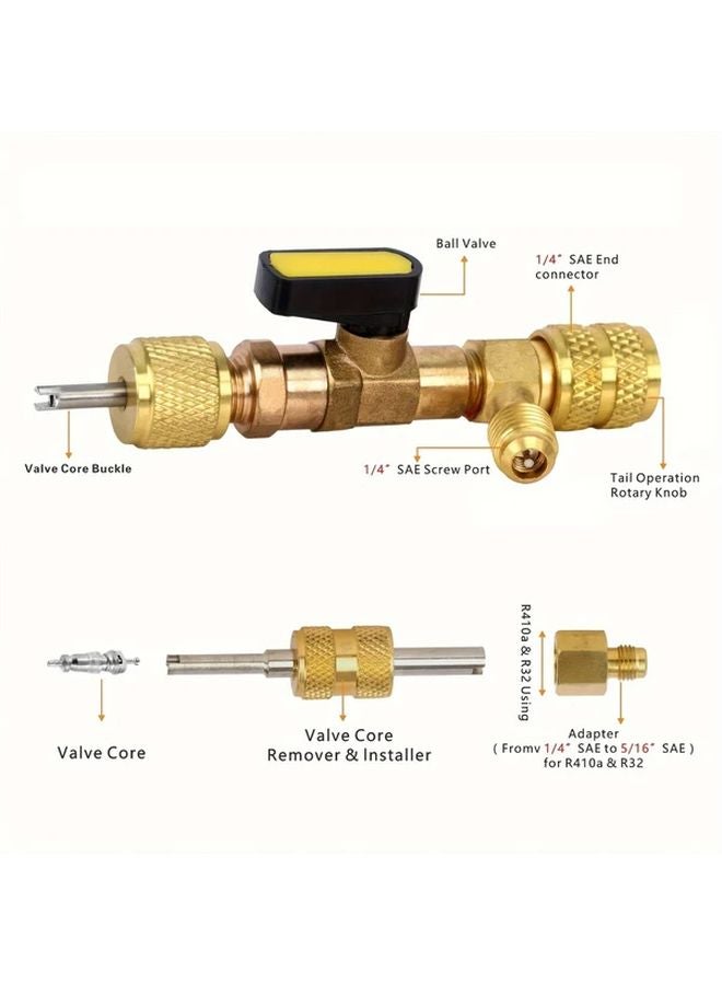 أداة إزالة وتركيب صمام HVAC الأصفر ذات واجهة مزدوجة 1/4 و5/16 لأنظمة R22 وR410a وR134A - Image 3
