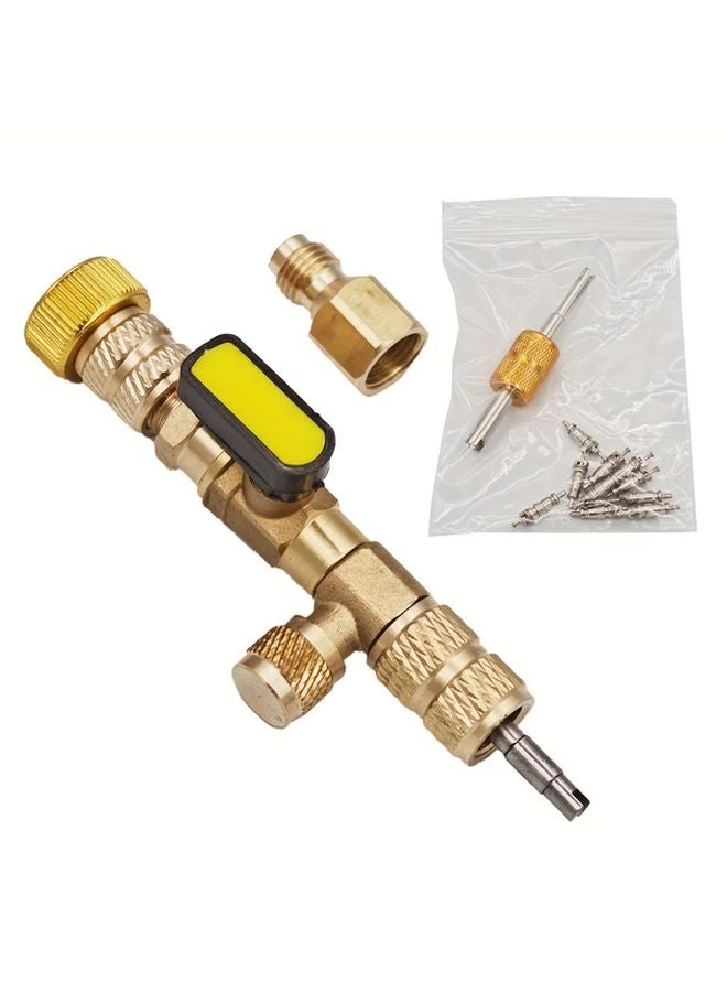 أداة إزالة وتركيب صمام HVAC الأصفر ذات واجهة مزدوجة 1/4 و5/16 لأنظمة R22 وR410a وR134A - Image 1