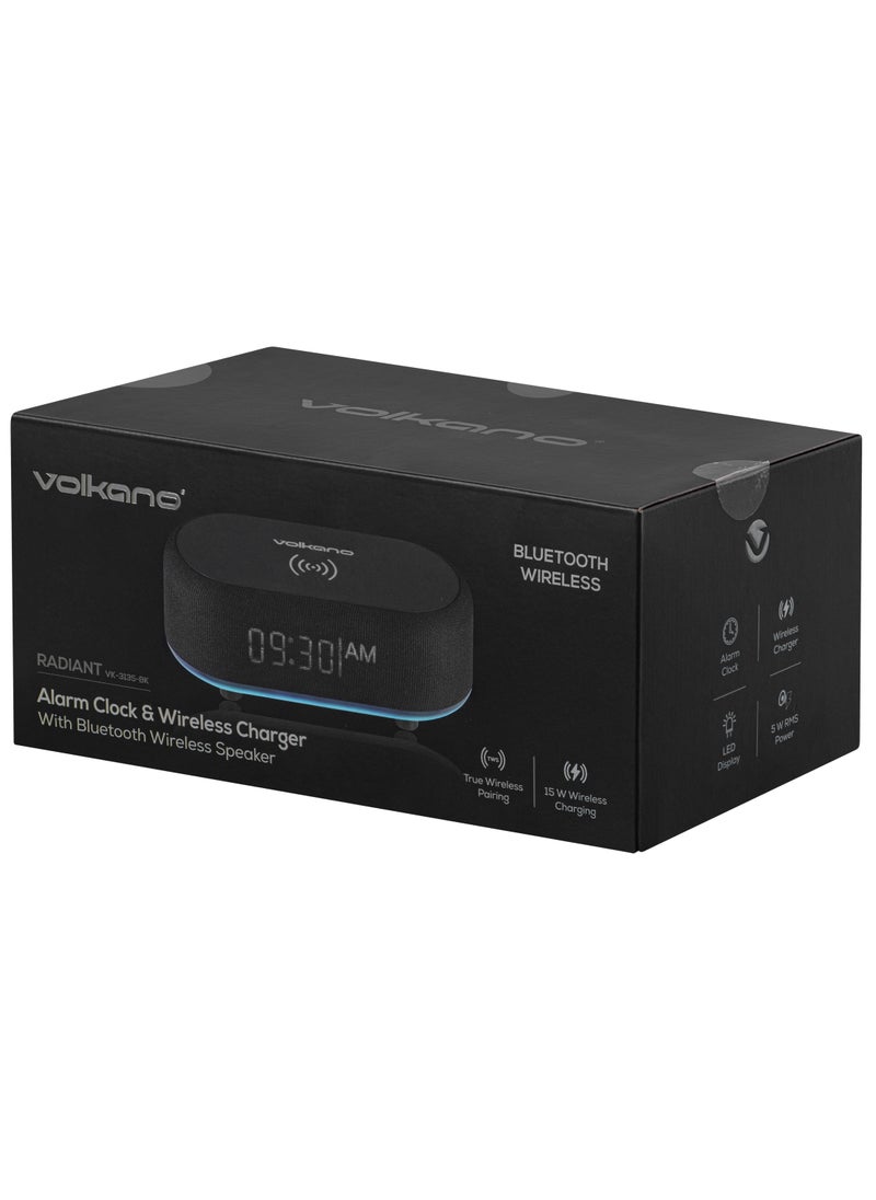 Volkano - Volkano Bluetooth Speaker with Alarm Clock and FM Radio, 15W Fast Wireless Charger for all smartphone, Bluetooth Version: V5.3, LED Display, Play Time: 45min 3 Hours, Battery 1200 mAh - Image 1