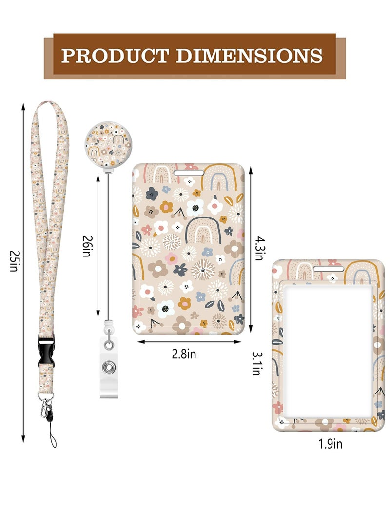 Dominy ID Badge Holder with Lanyard - Fashionable ID Card Holders with Retractable Lanyards - Soft Fiber Metal Clip Sturdy Buckle for Key Wallet - Work Nurse Teacher (Cute Flowers ) - Image 2