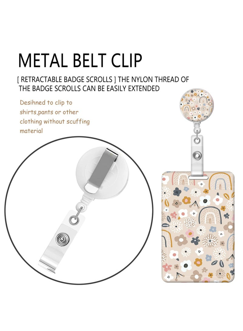 Dominy ID Badge Holder with Lanyard - Fashionable ID Card Holders with Retractable Lanyards - Soft Fiber Metal Clip Sturdy Buckle for Key Wallet - Work Nurse Teacher (Cute Flowers ) - Image 4