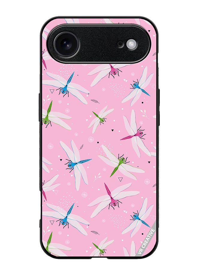 VR CREATIVE Protective Case Cover For Apple iPhone 17 Air Dragonfly And Flowers Pattern On Pink Design Multicolour