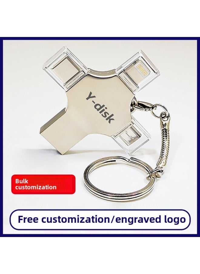 Metal Cross Mobile U Disk Four In One Universal USB Disk For Apple Huawei Type-c Android Computer-Capacity:64GB  - Image 1