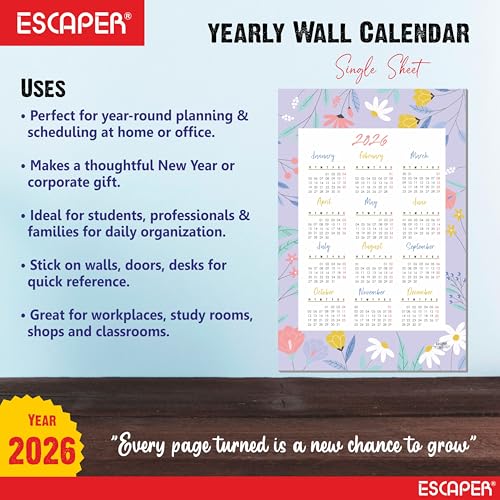 ESCAPER Wall Calendar 2026 – 12 x 18 Inch, Laminated 300 GSM Paper, Easy-to-Stick, Durable & Stylish Yearly Planner for Home, Office & Gift for Family or Colleagues - Image 3