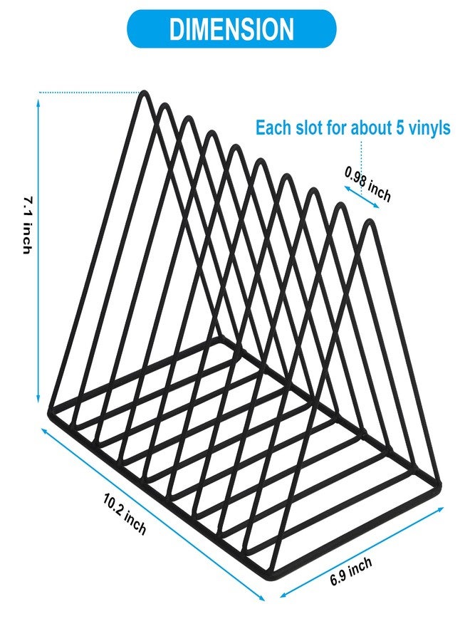 EASEPRES Vinyl Record Holder Storage, 9 Slot Metal Magazine Book Album Display Rack, Stylish Triangle Desktop File Sorter Organizer for Home Office, Black - Image 3