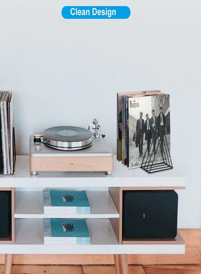 EASEPRES Vinyl Record Holder Storage, 9 Slot Metal Magazine Book Album Display Rack, Stylish Triangle Desktop File Sorter Organizer for Home Office, Black - Image 2