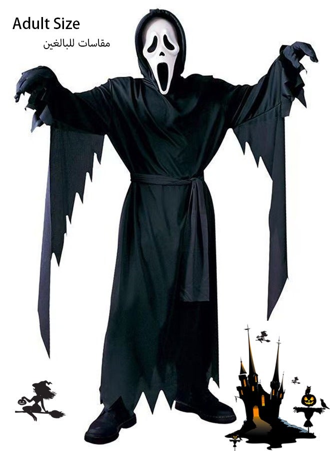 VUCATIN Ghost Face Costumes with Latex Mask for Kids, Tween Halloween Scream Cosplay Outfits (Adult Size) - Image 1