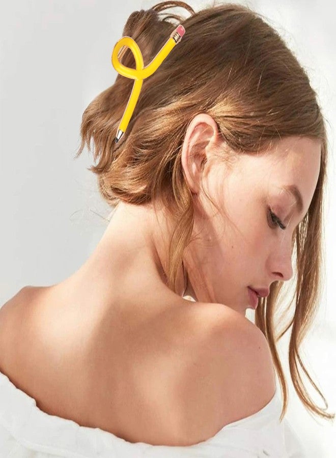 Jacnkb Teacher Hair Clips Teacher Hair Accessories for Women Yellow Pencil Hair Clip for Thick Thin Hair Pencil Hair Claw Clip for Back to School Cute Strong Hold Jaw Barrettes for First Day of School - Image 3