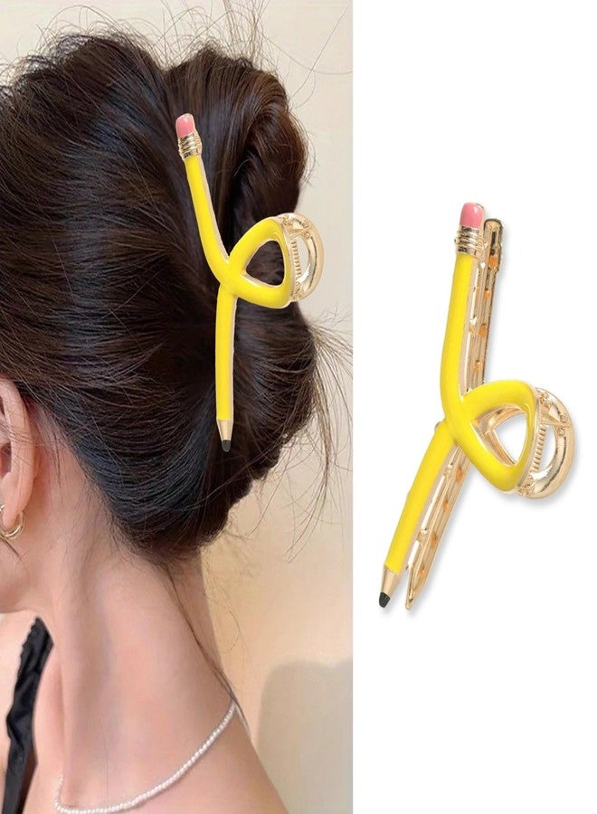Jacnkb Teacher Hair Clips Teacher Hair Accessories for Women Yellow Pencil Hair Clip for Thick Thin Hair Pencil Hair Claw Clip for Back to School Cute Strong Hold Jaw Barrettes for First Day of School - Image 1