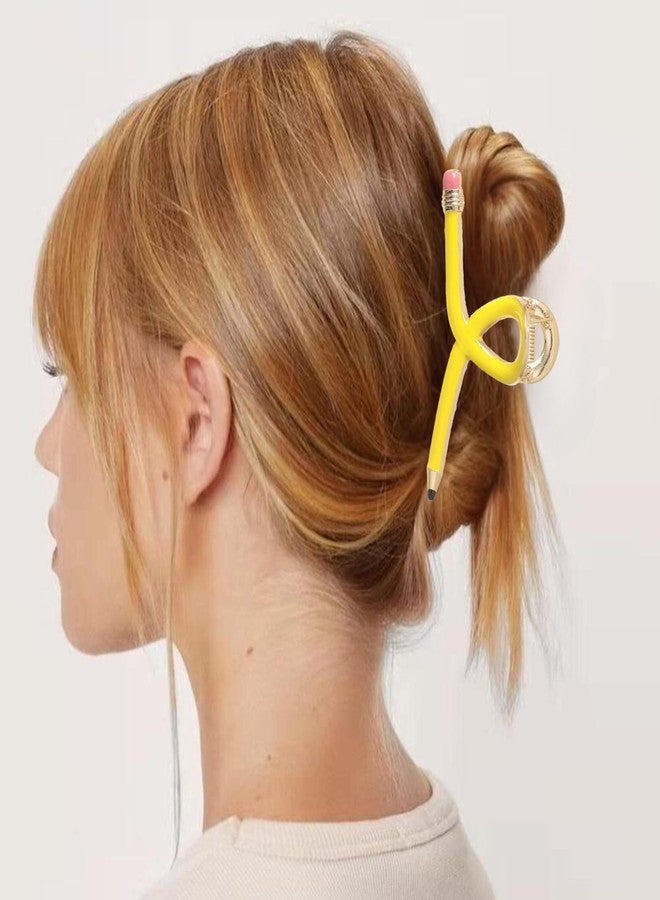 Jacnkb Teacher Hair Clips Teacher Hair Accessories for Women Yellow Pencil Hair Clip for Thick Thin Hair Pencil Hair Claw Clip for Back to School Cute Strong Hold Jaw Barrettes for First Day of School - Image 2