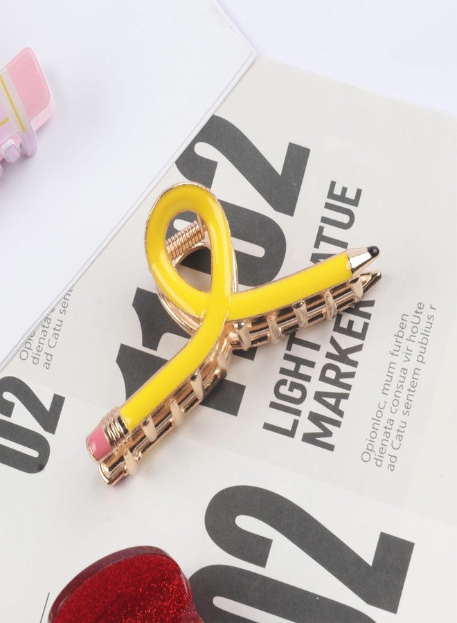Jacnkb Teacher Hair Clips Teacher Hair Accessories for Women Yellow Pencil Hair Clip for Thick Thin Hair Pencil Hair Claw Clip for Back to School Cute Strong Hold Jaw Barrettes for First Day of School - Image 5