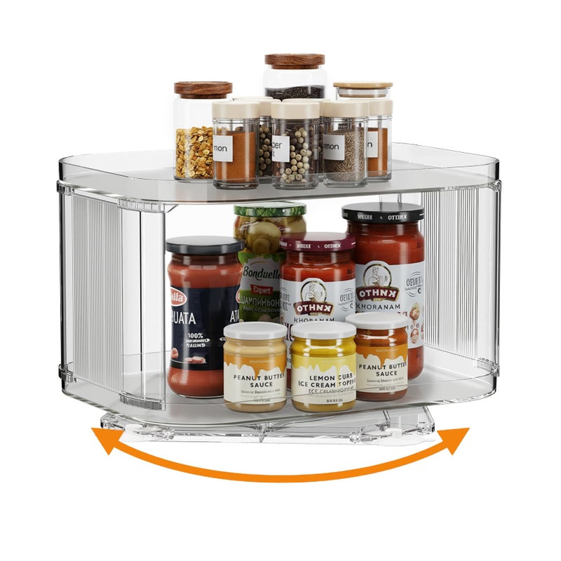 FIRJOY Lazy Susan Organizer for Cabinet, Pantry, Countertop (2 Tier 14" x 10" Clear - 1 Pack, Rectangular) - Image 1