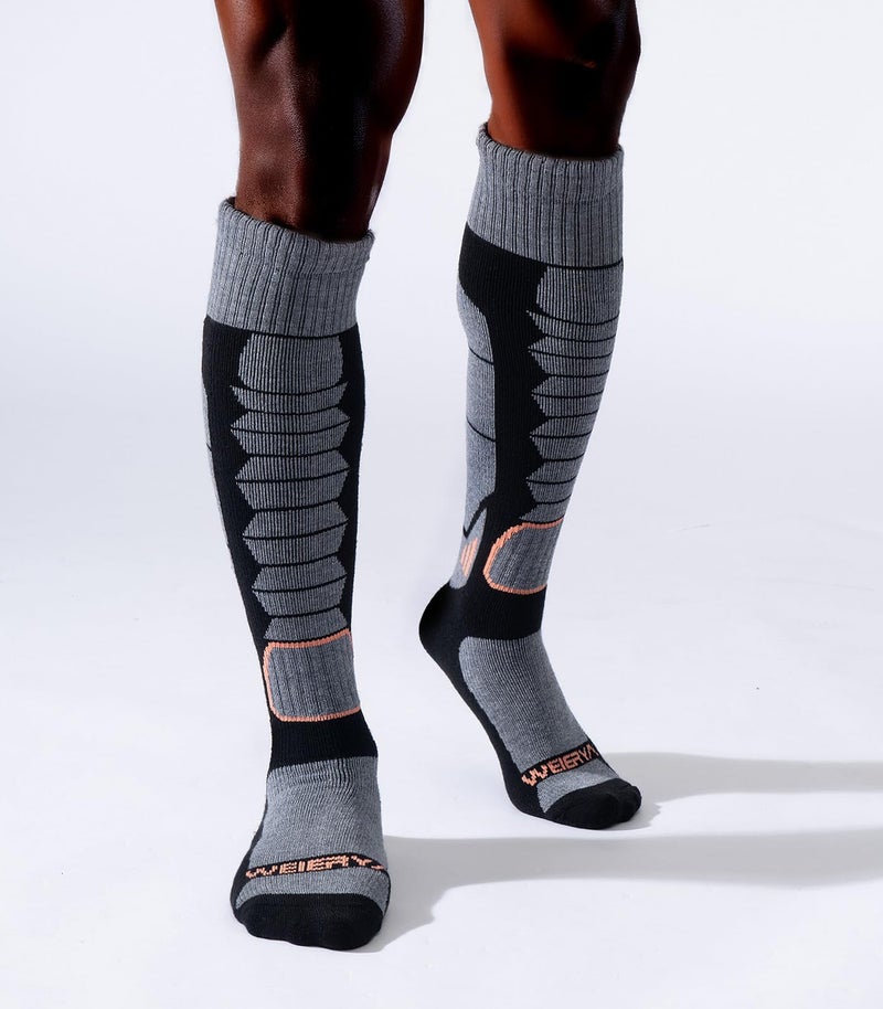 WEIERYA Ski Sock Merino Wool Ski Socks Mens Womens Skiing & Snowboarding Socks, Over The Calf, Black Large 2 Items - Image 2