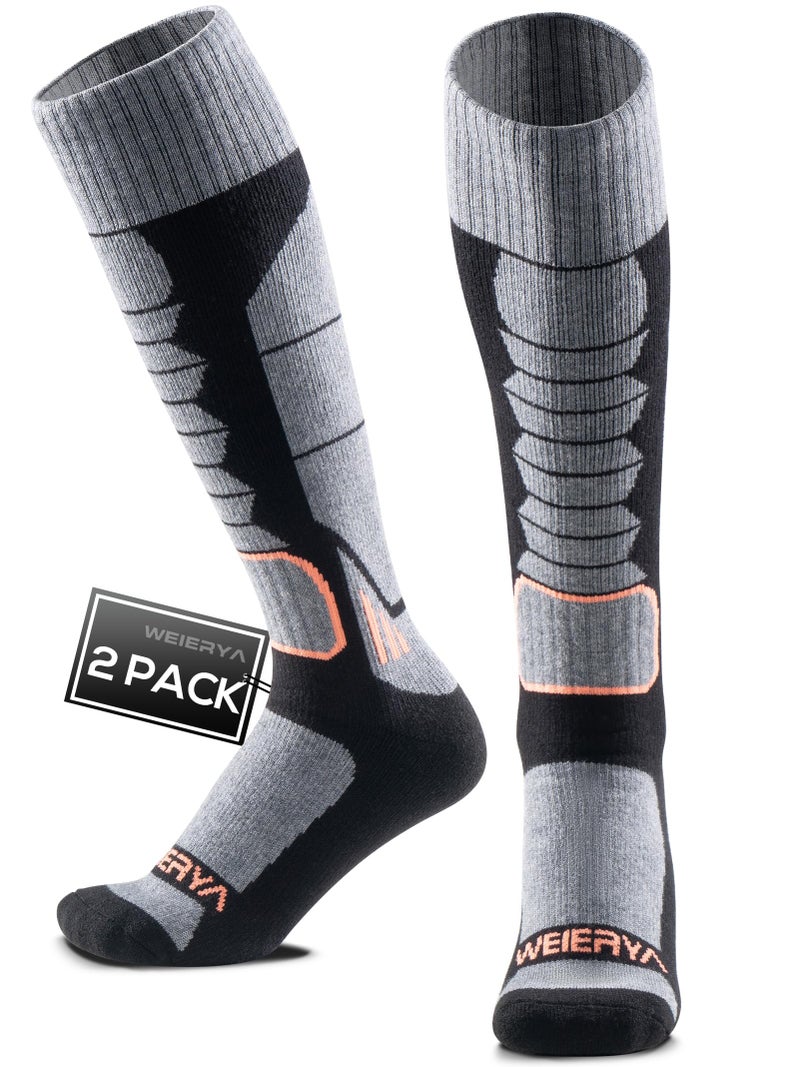 WEIERYA Ski Sock Merino Wool Ski Socks Mens Womens Skiing & Snowboarding Socks, Over The Calf, Black Large 2 Items - Image 1