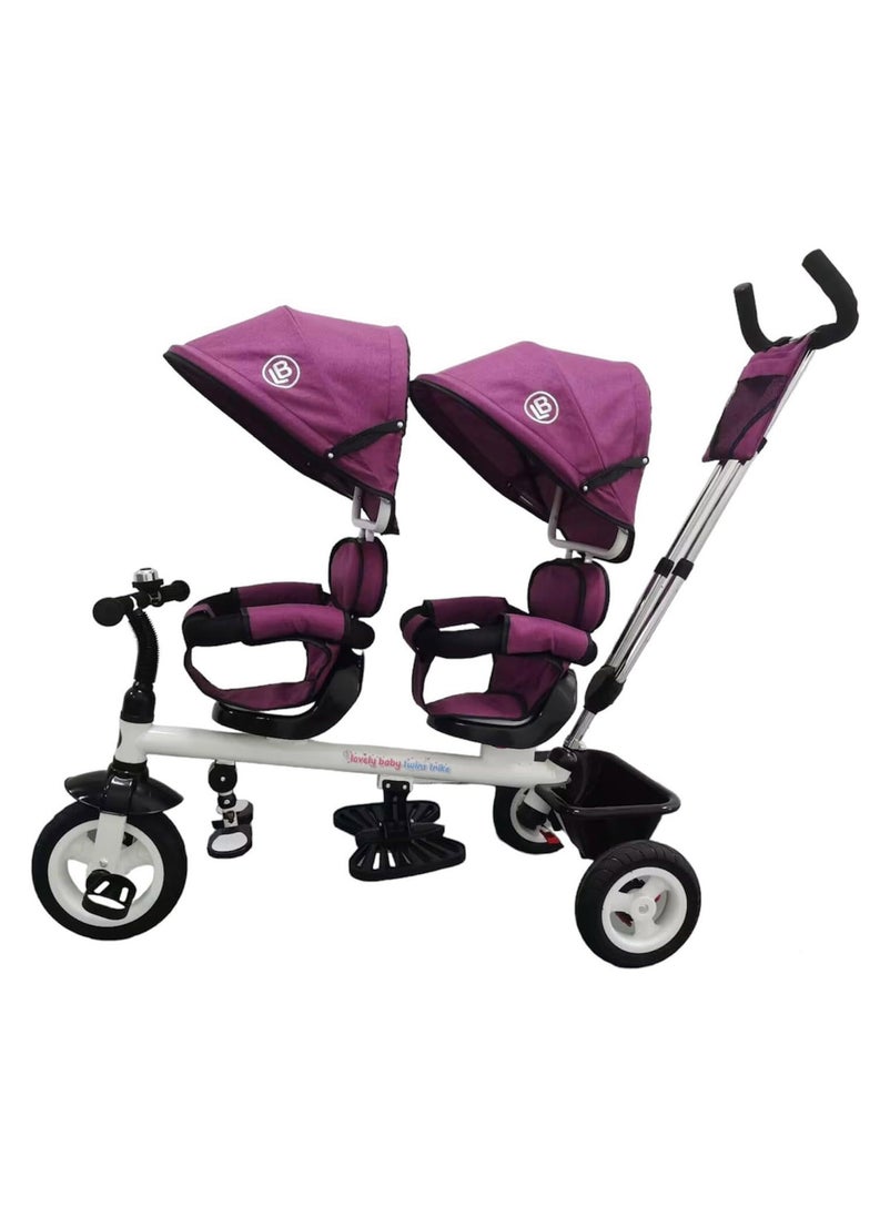 Lovely Baby - دراجة ثلاثية العجلات Lovely Baby ذات مقعدين للأطفال LB 525HC - دراجة ثلاثية العجلات - حاملة أطفال مزدوجة مع مظلة - سلة خلفية - جرس - مقبض دفع - دراجة ثلاثية العجلات آمنة للأطفال الصغار - من سن 1 إلى 3 سنوات - أرجواني - Image 1