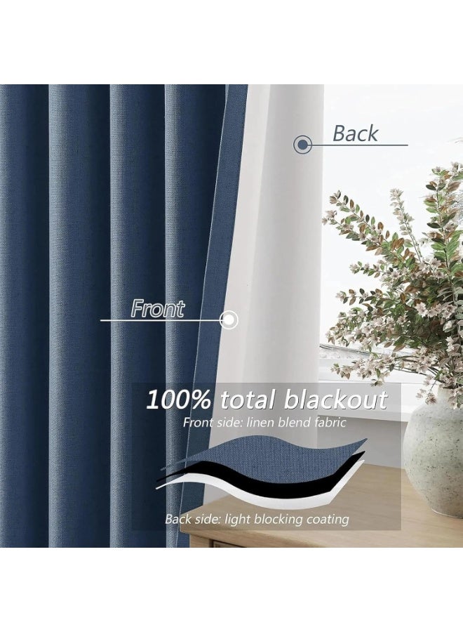 Bluejw Denim Blue 100% Blackout Linen Curtains  2 Panels Set for Bedroom Back Tab Modern Farmhouse Decor Black Out Curtain for Living Room Office Thermal Insulated Drapes  Size:1.34x2.7m - Image 3
