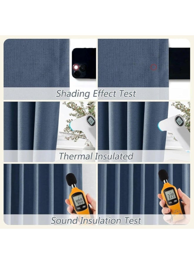 Bluejw Denim Blue 100% Blackout Linen Curtains  2 Panels Set for Bedroom Back Tab Modern Farmhouse Decor Black Out Curtain for Living Room Office Thermal Insulated Drapes  Size:1.34x2.7m - Image 5