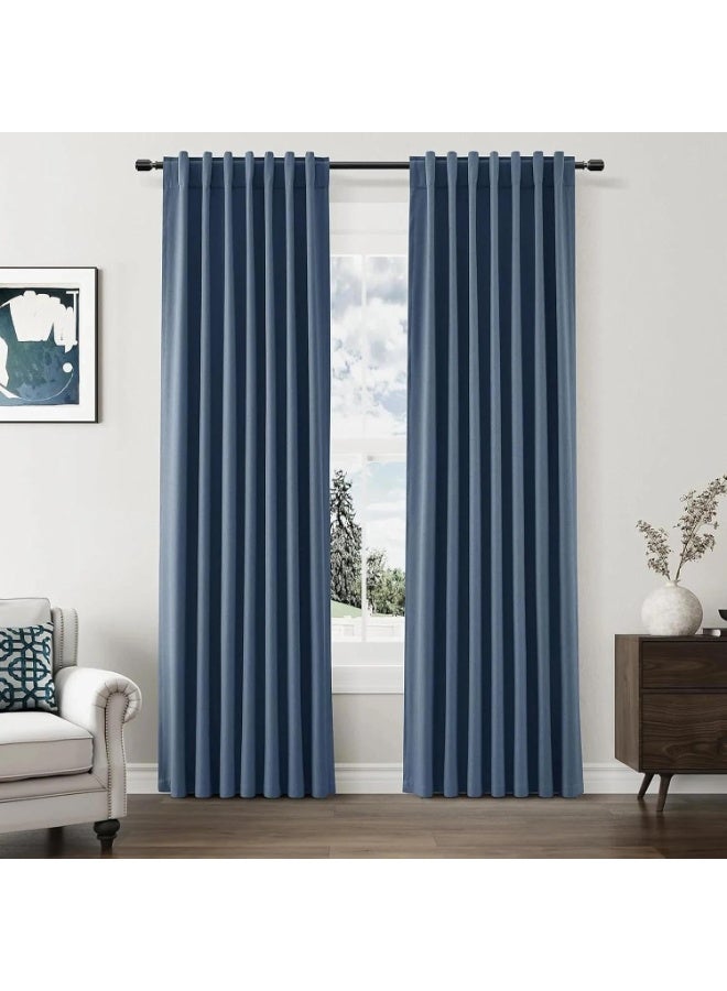 Bluejw Denim Blue 100% Blackout Linen Curtains  2 Panels Set for Bedroom Back Tab Modern Farmhouse Decor Black Out Curtain for Living Room Office Thermal Insulated Drapes  Size:1.34x2.7m - Image 1