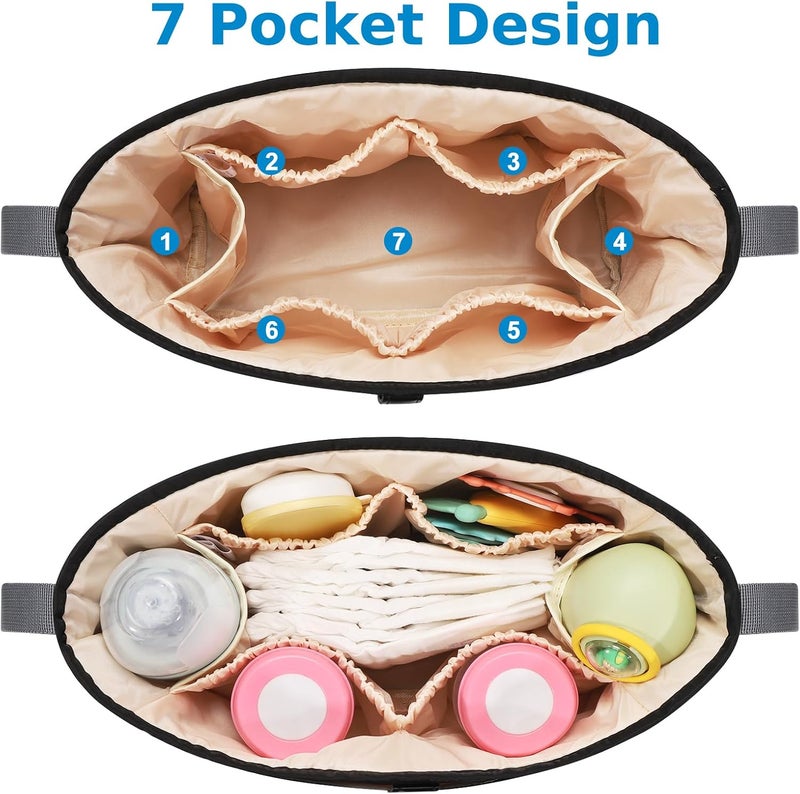 accmor منظم عربة الأطفال العالمي من أكمور حقيبة عربة الأطفال منظم حقيبة عربة الأطفال ملحقات عربة الأطفال تناسب عربات Uppababy Baby Jogger Nuna Doona Britax باللون الأسود - Image 5