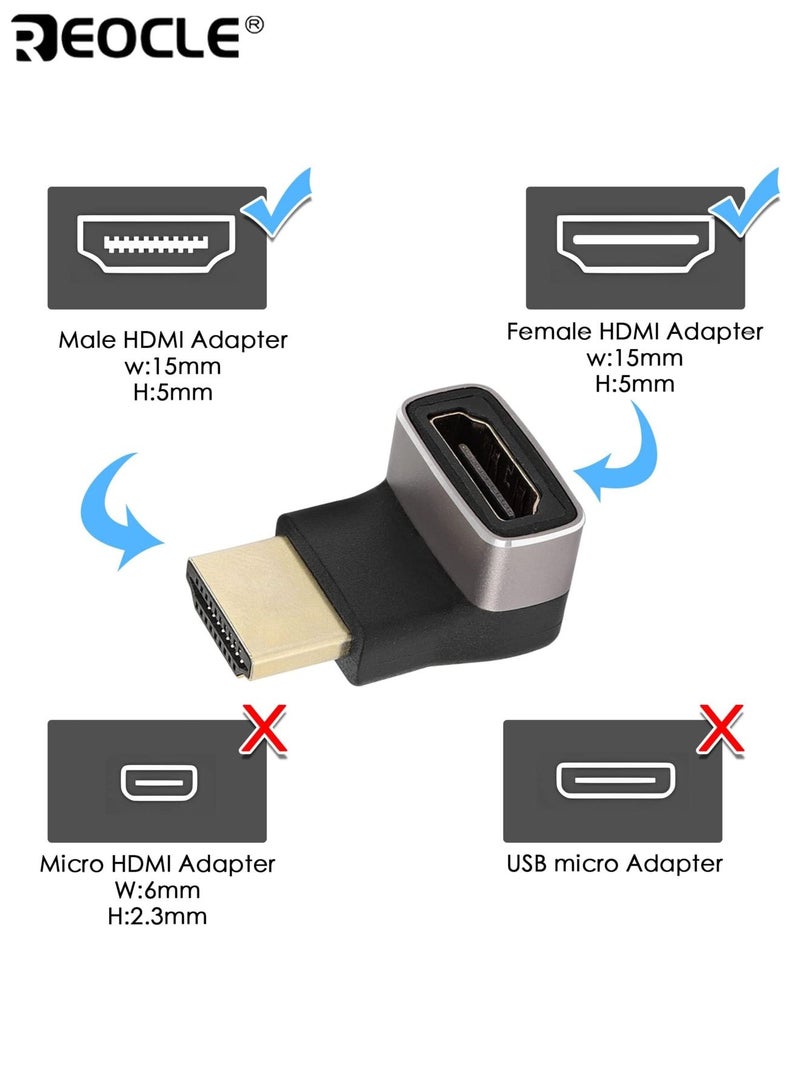 REOCLE 2PCS HDMI 2.1 90 Degree Down Angled Adapter Male to Female 8K 270 Degree Rotatable Connector Support 480Mbps 8K  with HDTV Switch Laptop PS4 PS5 Xbox TV Projector - Image 2