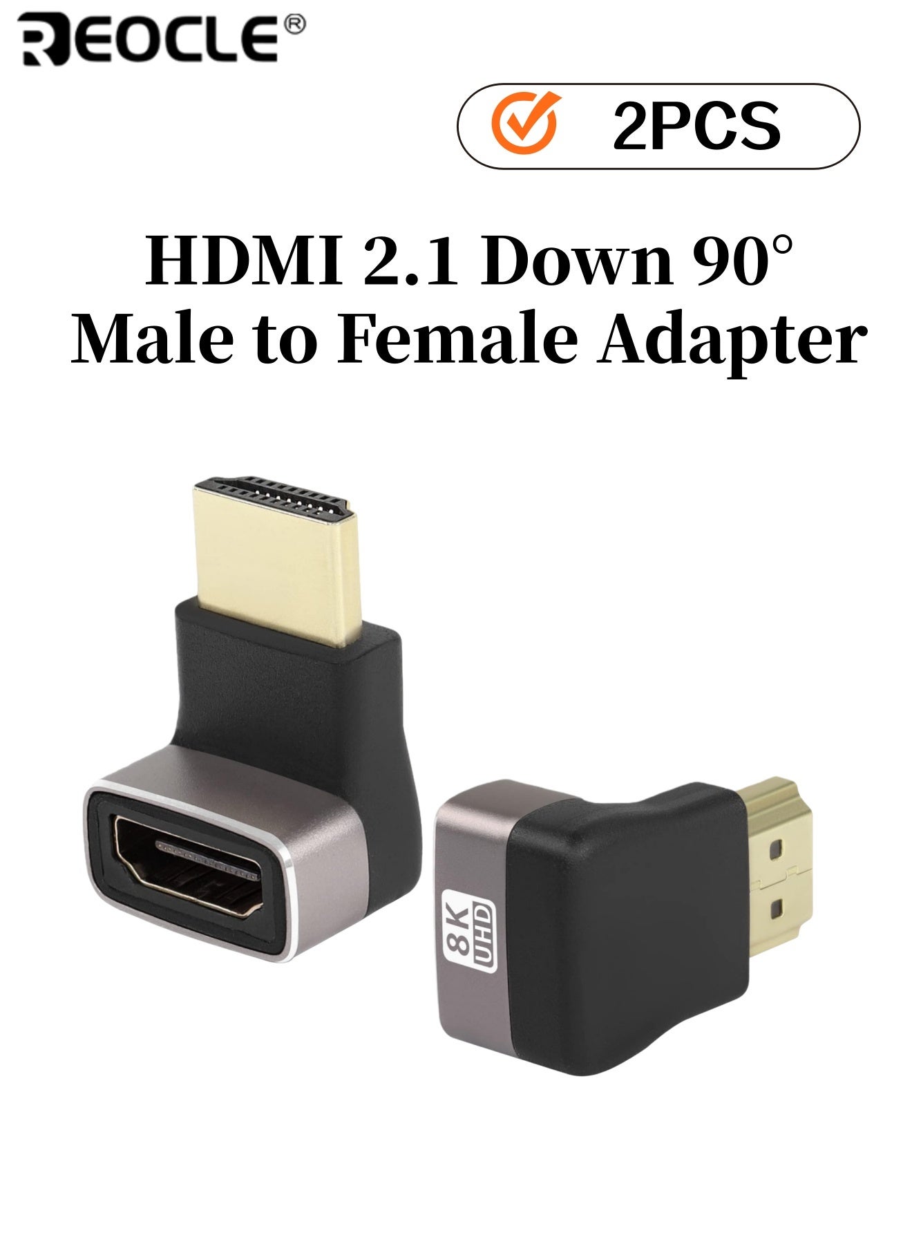 2PCS HDMI 2.1 90 Degree Down Angled Adapter Male to Female 8K 270 Degree Rotatable Connector Support 480Mbps 8K with HDTV Switch Laptop PS4 PS5 Xbox TV Projector