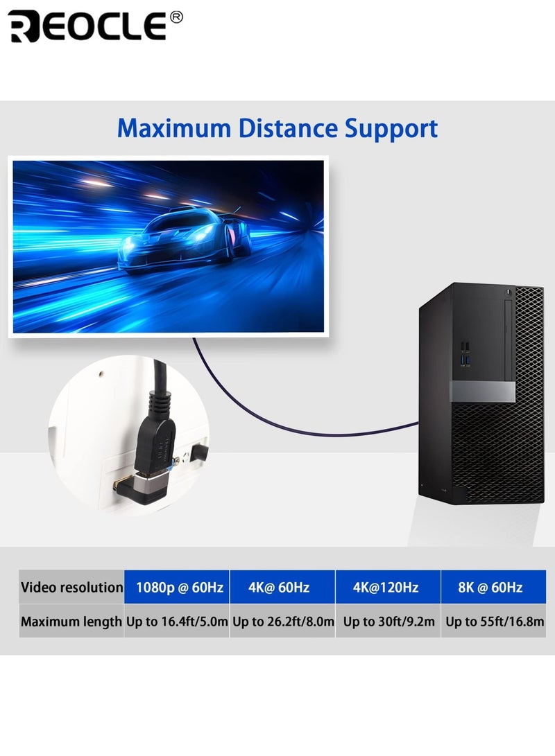 REOCLE 2PCS HDMI 2.1 90 Degree Down Angled Adapter Male to Female 8K 270 Degree Rotatable Connector Support 480Mbps 8K  with HDTV Switch Laptop PS4 PS5 Xbox TV Projector - Image 5