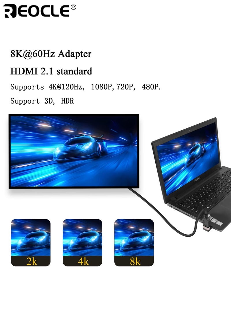 REOCLE 2PCS HDMI 2.1 90 Degree Down Angled Adapter Male to Female 8K 270 Degree Rotatable Connector Support 480Mbps 8K  with HDTV Switch Laptop PS4 PS5 Xbox TV Projector - Image 4
