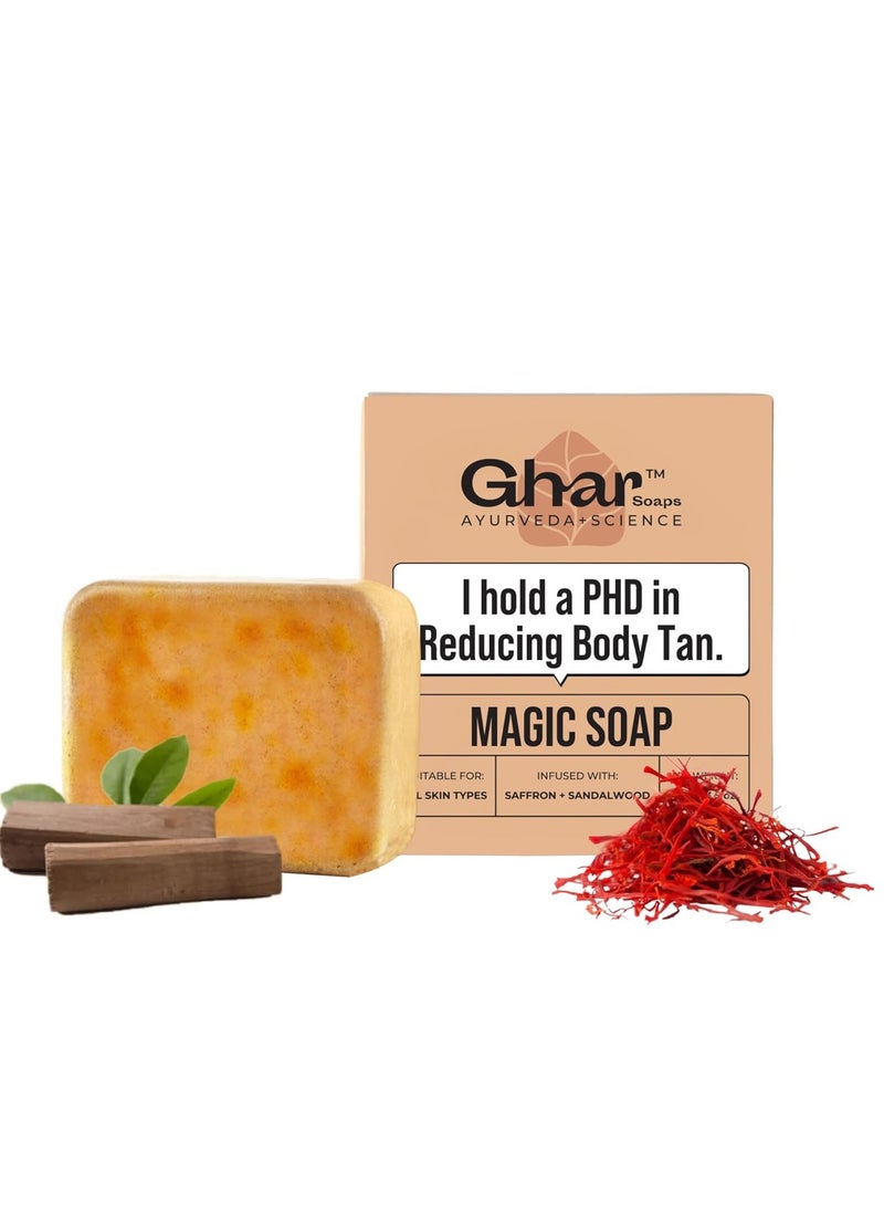 Ghar Soaps Sandalwood & Saffron Magic Soaps For Bath (100 Gms Pack Of 1) | Paraben Free | Chandan & Kesar Bath Soap | Handmade Soaps For Glowing | Skin Brightening Soap For Men & Women - Image 1