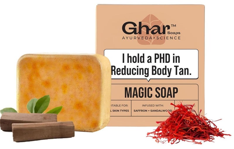 Ghar Soaps Sandalwood & Saffron Magic Soaps For Bath (100 Gms Pack Of 1) | Paraben Free | Chandan & Kesar Bath Soap | Handmade Soaps For Glowing | Skin Brightening Soap For Men & Women - Image 1