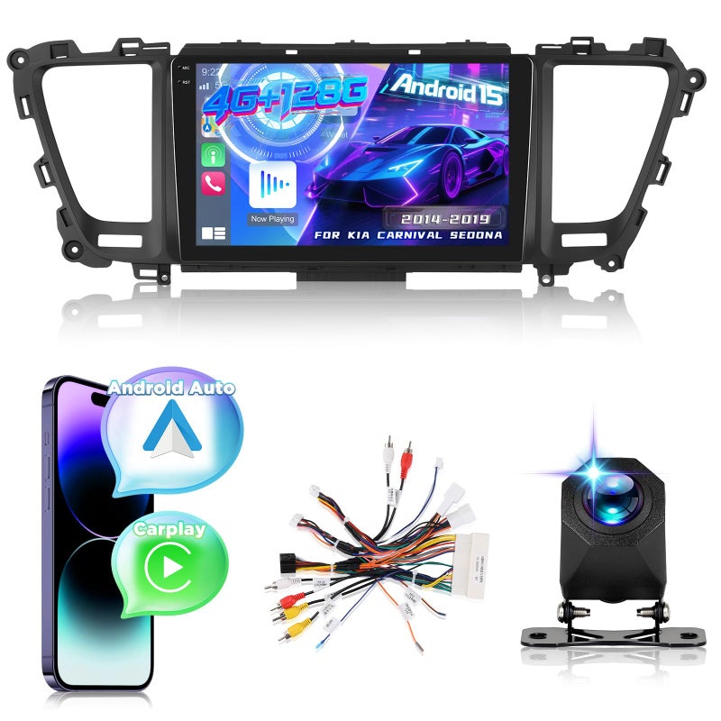 EKAT 4G128G Car Stereo for Kia Carnival Sedona 2014 2015 2016 2017 2018 2019 with Wireless Carplay Android Auto 9 Inch Android 15 Touchscreen Radio with EQ5G WiFiGPSSWC AHD Rear View Camera - Image 2