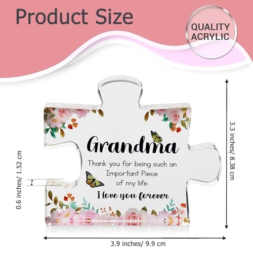 VELENTI Gifts for Grandma - Engraved Acrylic Puzzle Piece - Mothers Day Adorable Grandma Presents for Birthday, Christmas, Thanksgiving Paperweights - Elegant Decorative Plaque with Lovely Quote - Chic Home - Image 3