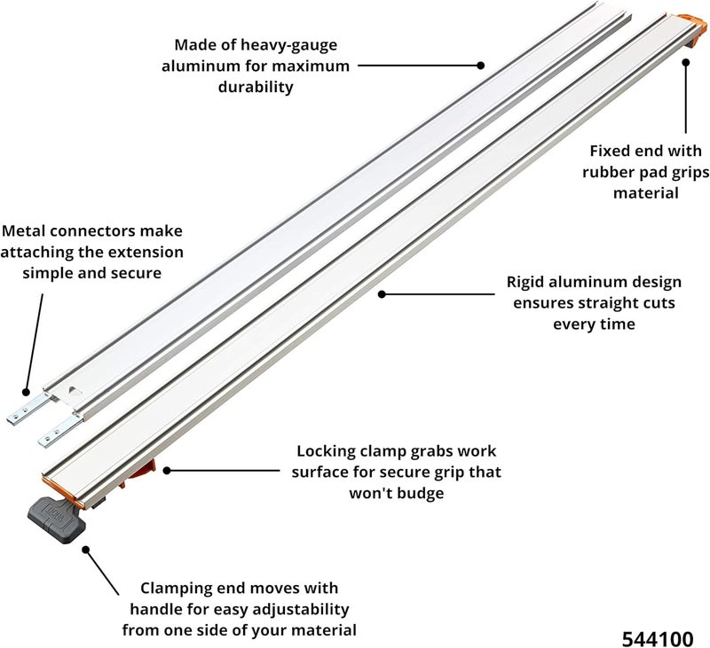 BORA 100" NGX Clamp Edge, Straight Cut Guide for Circular Saws, Aluminum, Includes 50-Inch Clamp Edge & 50-Inch Extension for 100-Inch Cutting Length, 544100 - Image 2