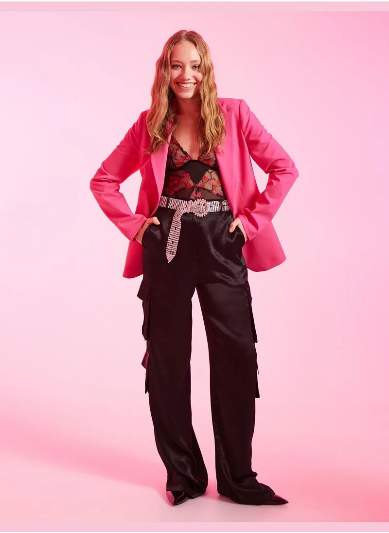 كوتون Wide Leg Satin Cargo Trousers