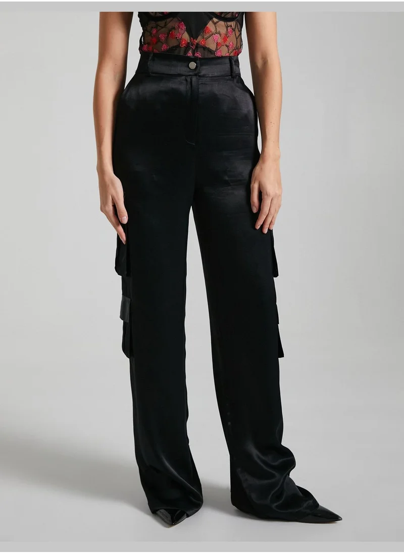 كوتون Wide Leg Satin Cargo Trousers